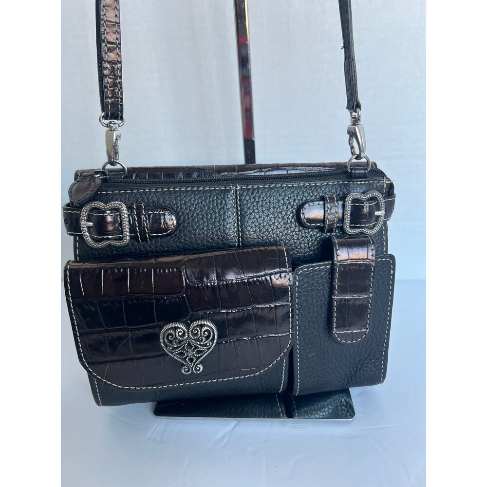Brighton Black and Dark Brown Croc-Accent Crossbody